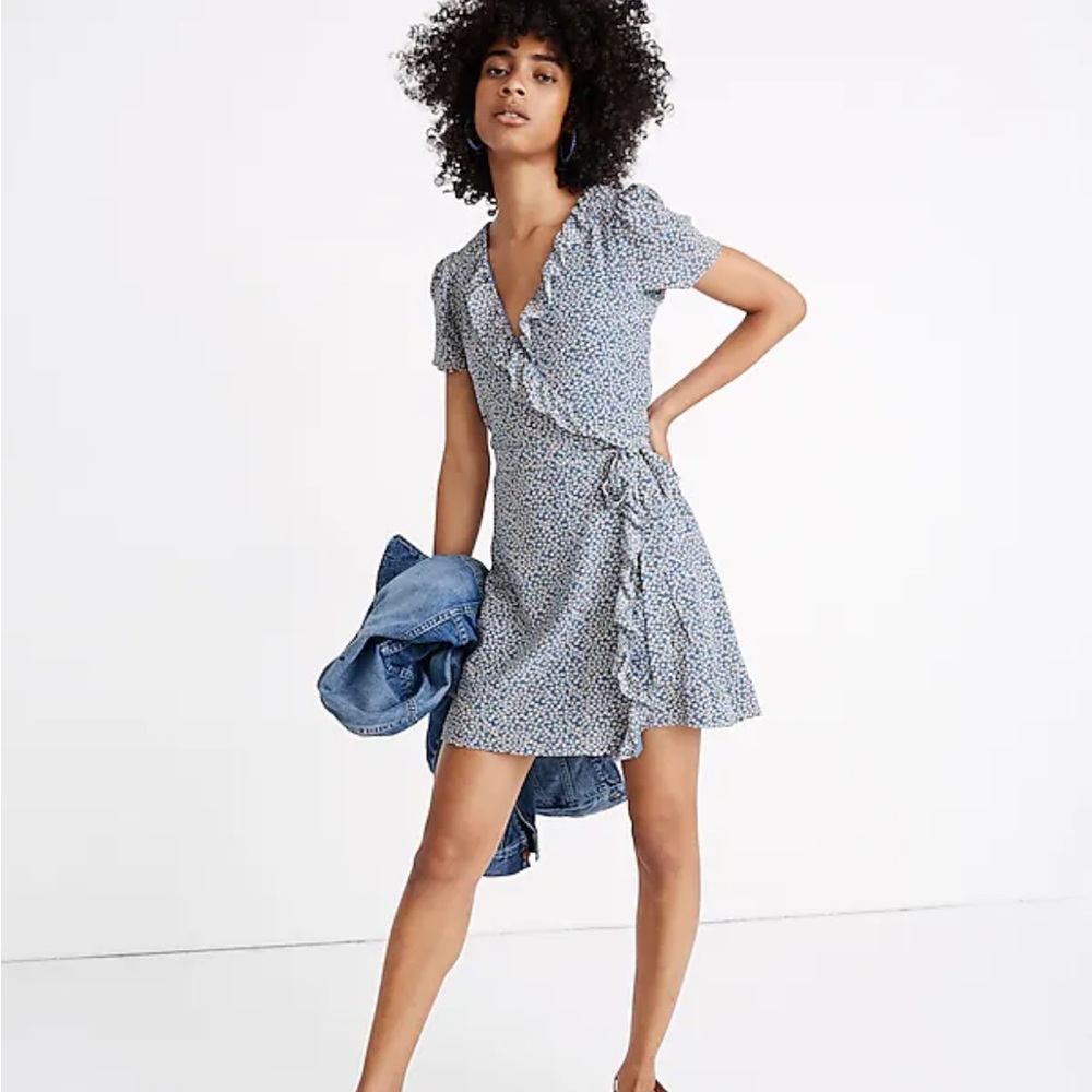 Madewell blue silk floral dress